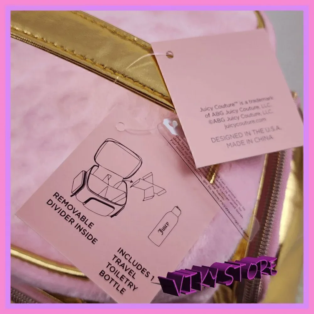 NWT 💖 {Juicy Couture} Glamorous Travel Companion:  Pink Velvet Gold Foil Train